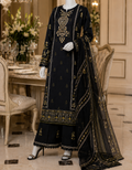 Midnight Elegance With Embroidered Neckline 3-Piece Suit Unstitched